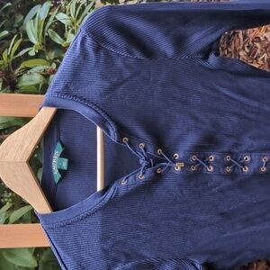 Lauren Ralph Lauren Ribbed Long Sleeve Blue Tie Sweater